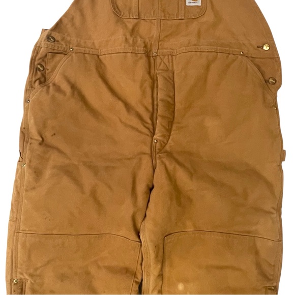 Carhartt Bib Overalls R06 Mens Brown Quilt Lined Duck Canvas  46x32 Workwear - Picture 11 of 16